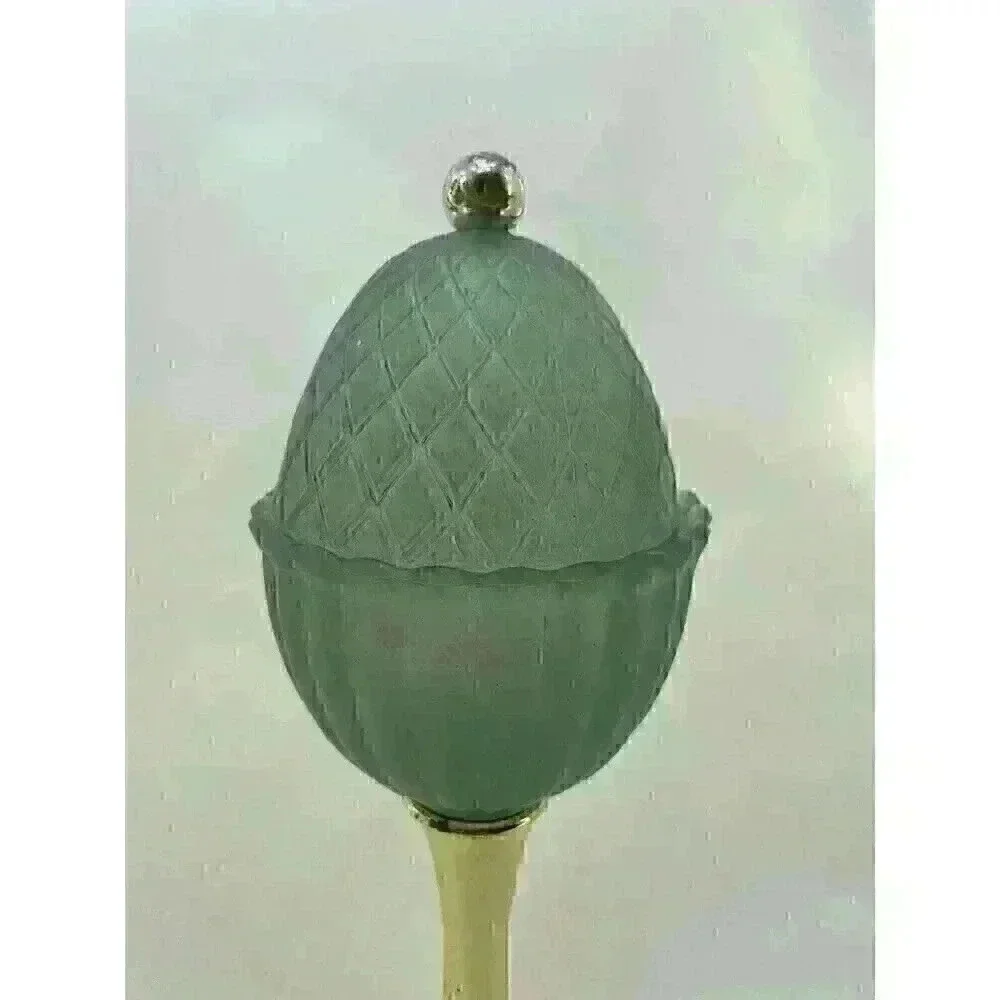 Vintage 1968 Avon Green Regence Tall Pedestal Candle‎ Holder with Lid Gold Base​